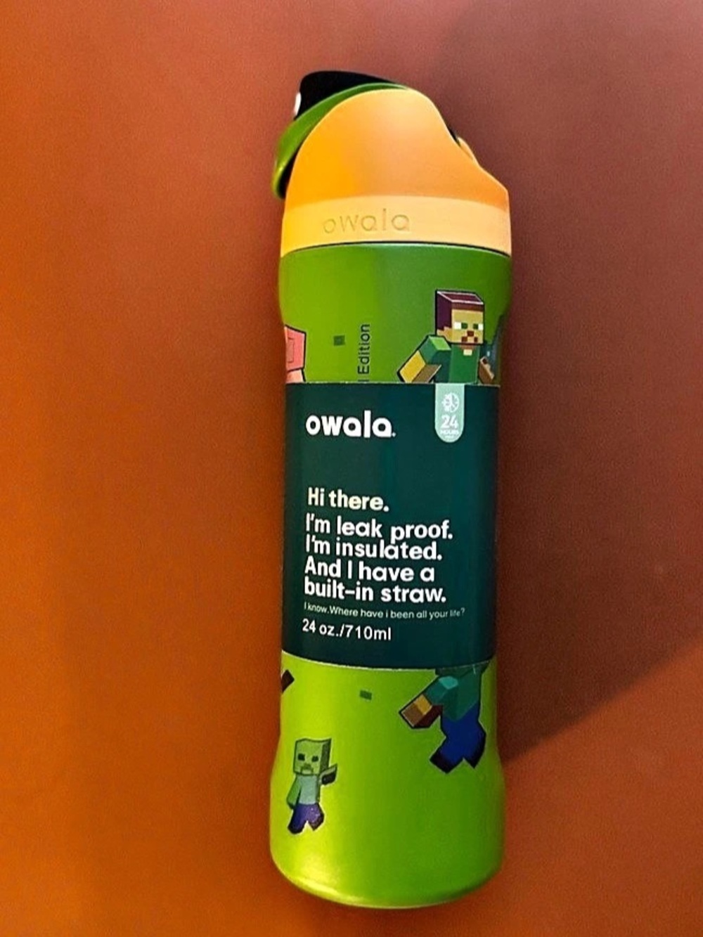 Owala FreeSip Minecraft Bottle Green & Orange 24oz